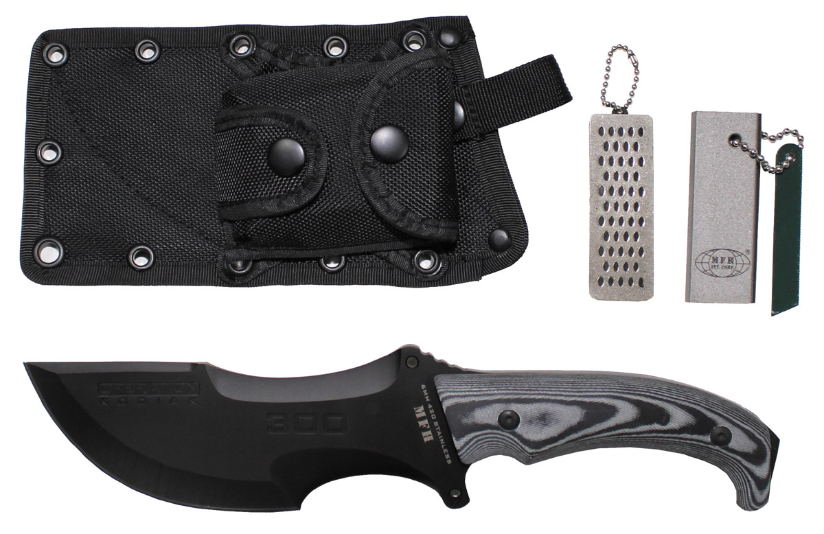 Messer „Operation Kodiak“ – taktisches Einsatzmesser, schwarz, Micarta-Griff, Nylon-Scheide